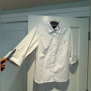 Tommy Hilfiger White Button Down Shirt with Gray Accents